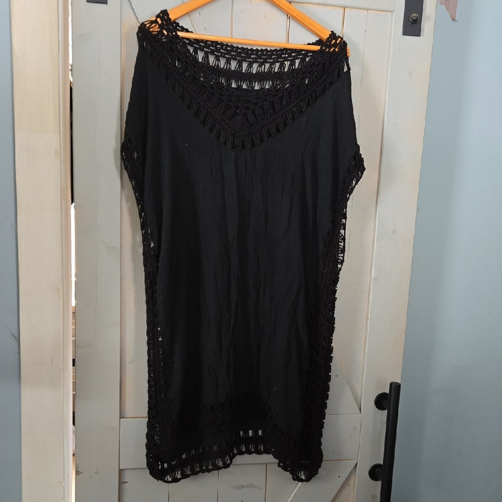 Elegant Black Crochet Swim Cover-Up